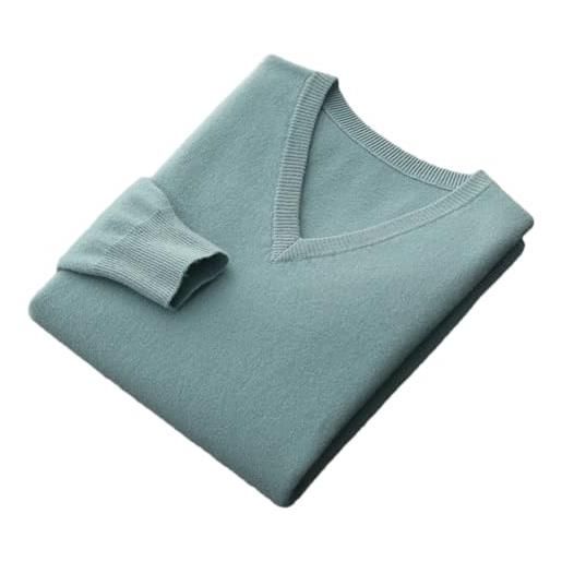 Niiyyjj maglione da uomo in 100% lana merino, con scollo a v, tinta unita, casual, maglia, blu navy, l