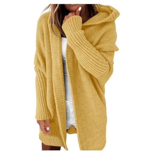 Generic cardigan da donna, lungo, invernale, a maglia grossa, spessa, con cappuccio, oversize, a maniche lunghe, per il tempo libero, colore: arancione. , s