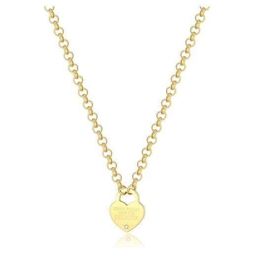 S'Agapõ Collana Donna Girocollo In Acciaio Oro Rosa 14K - Collezione Trio Con Cuori E Incisione, Idea Regalo