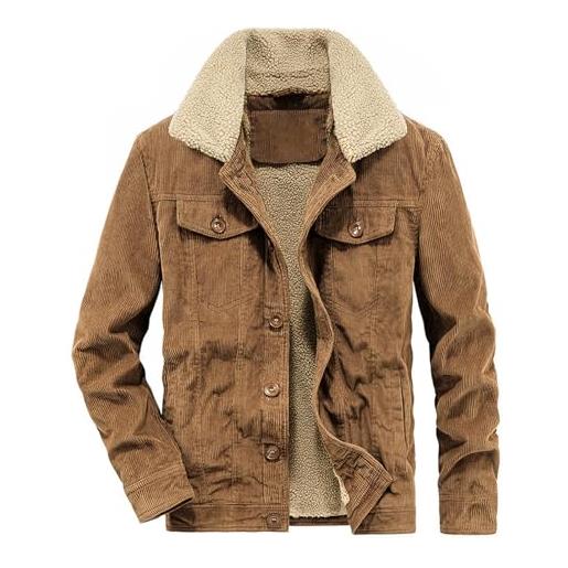 Momooda giacca in velluto a coste da uomo, calda in pile militare, antivento cappotto cargo, invernale con bottoni, xl, cachi