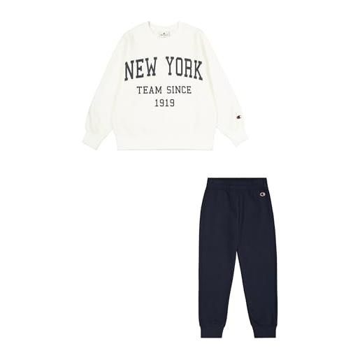 Champion legacy script shop g (405044) - ultra-light soft compact powerblend fleece crewneck & rib cuffs, tuta sportiva bambine e ragazze, marshmallow/blu marino (str/nny), 7-8 anni