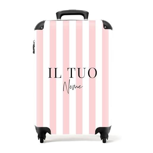 NoBoringSuitcases.com valigia bambini, trolley bambina, valigia per bambini, trolley bagaglio a mano 55x40x20 cm, valigia personalizzabile, 55x40x20 cm (strisce rosa e bianche - verticali)