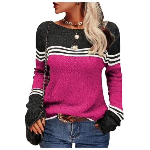 Agiyenna donna elegante inverno y2k maglione lavorato a maglia a righe collo rotondo color blocking autunno maglione lavorato a maglia alla moda top a maniche lunghe maglione caldo accogliente