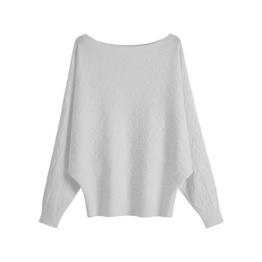 FULIER dolman, maniche a pipistrello, con scollo a barchetta, largo, lavorato a maglia, maglioni, per donna, taglia unica, colore loto. , taglia unica