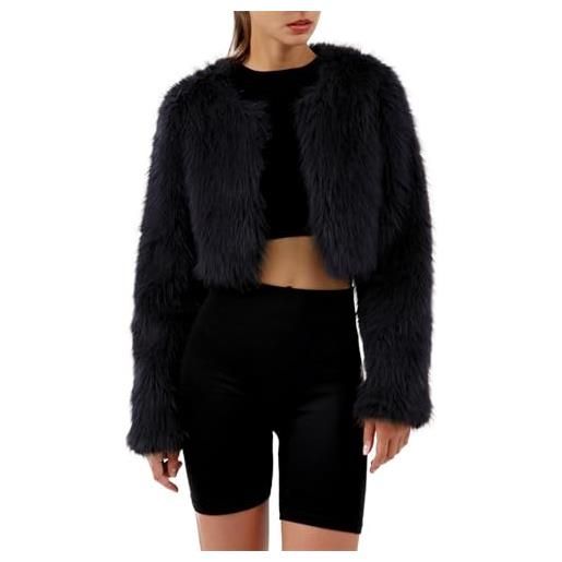 Amazhiyu - cappotto in pelliccia per donna, giacca corta in pelliccia sintetica, cappotto in pelliccia sintetica, cappotto in pile, maniche lunghe, cappotto in pelliccia sintetica, cappotto invernale