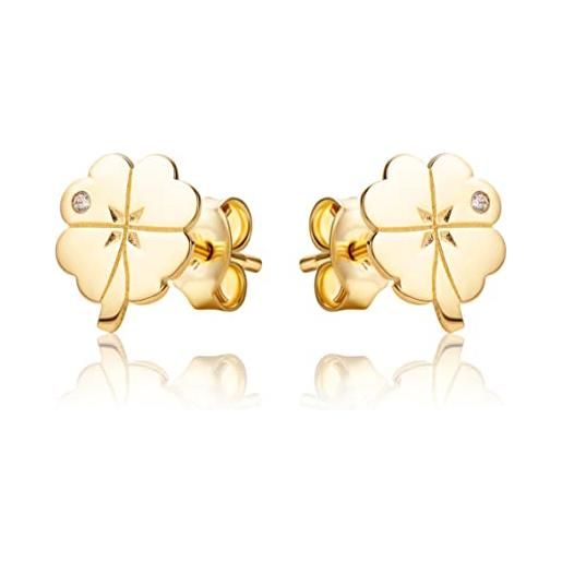 Orecchini A Quadrifoglio Clever In Oro 8 Carati Bicolore Con Zirconi – 6x5 Mm, Portafortuna