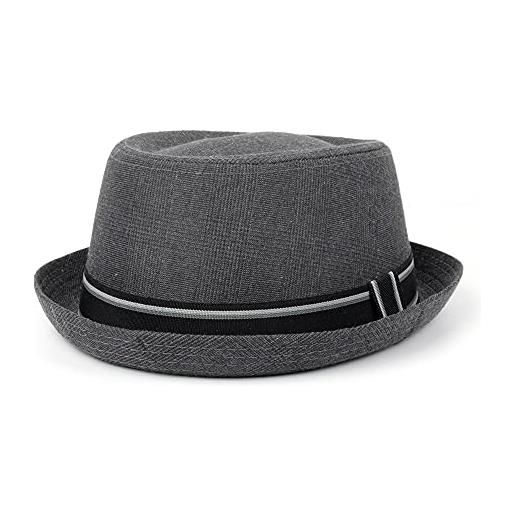 Generic 1 cappello a bombetta per papà porkpie jazz cappello fedora piatto pork pie cappello per gentiluomo (grigio scuro, 57 cm)