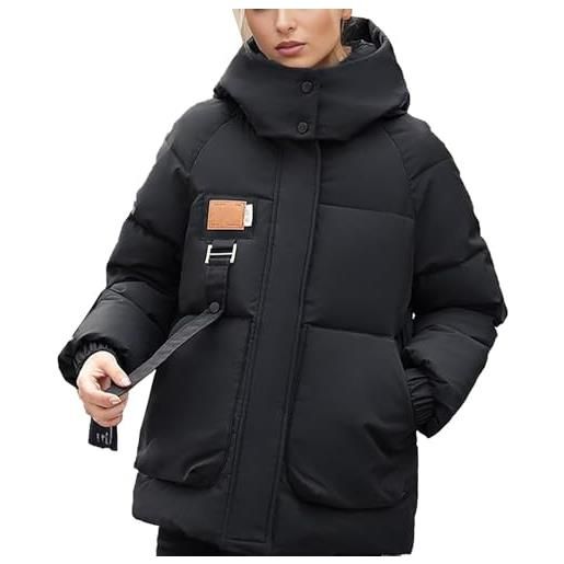 Goolecrimp giacca in piumino da donna tinta unita invernale ispessita con cappuccio rimovibile giacca in piumino oversize casual corta (kaki, l)