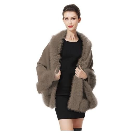 BEAUTELICATE scialle stola pelliccia sintetica donna invernale coprispalle ecopelliccia poncho lavorato a maglia cardigan per sposa matrimonio festa cerimonia (khakie, taglia unica)