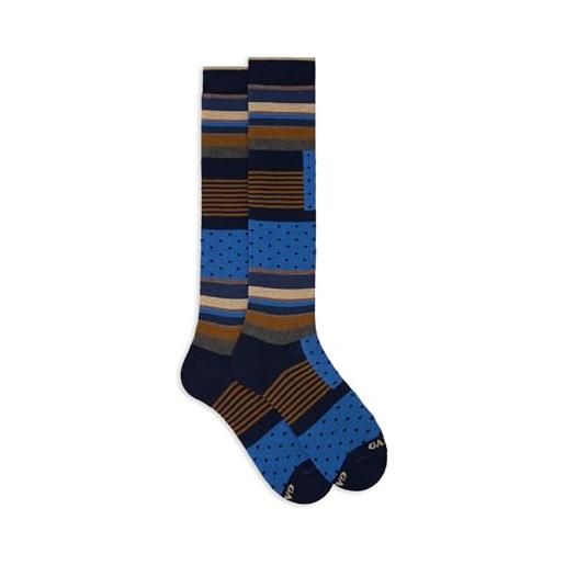 Gallo caloze lunghe uomo blu fantasia blocchi multicolor, pois e windsor