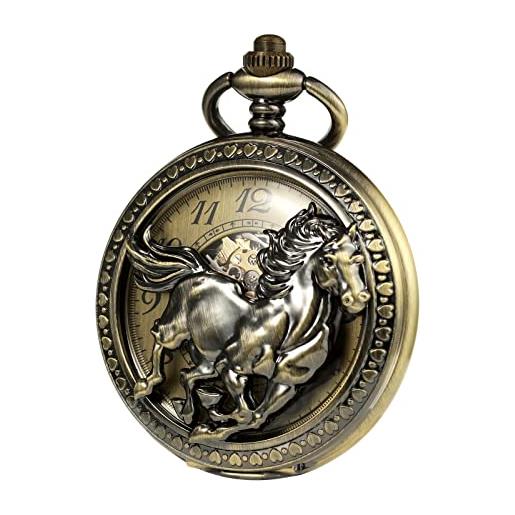 Orologio Da Tasca Meccanico Con Catena | Numeri Romani E Design Drago-Fenice | Carica Manuale - Foto 5