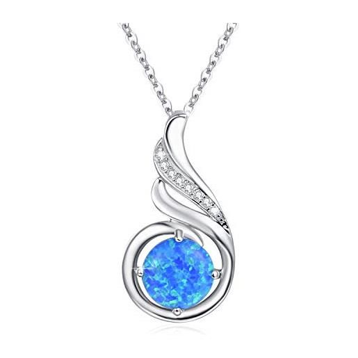 KINGWHYTE collana in argento sterling 925 con opale e ciondolo a forma di fenice, da donna, con pietra portafortuna, regalo di compleanno per lei, 45,7 cm + 5,1 cm, argento sterling, opale