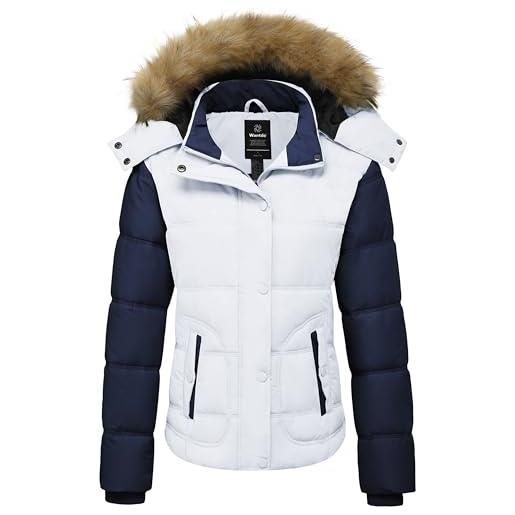Wantdo cappotto donna invernale caldo antivento giubbotto imbottito con cappuccio staccabile impermeabile giacca di piumino blu m