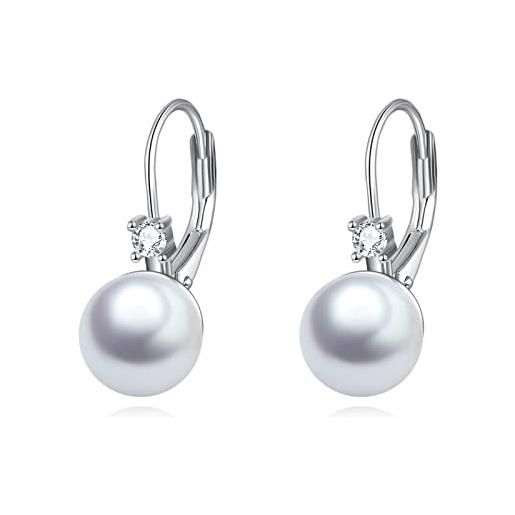 Orecchini monachella in Oro Bianco 18k con Diamanti e Perle | GV