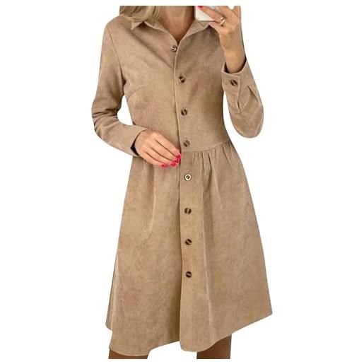 YMING donne single breasted shirt dress manica lunga solida camicia abito vita alta midi abiti khaki xl