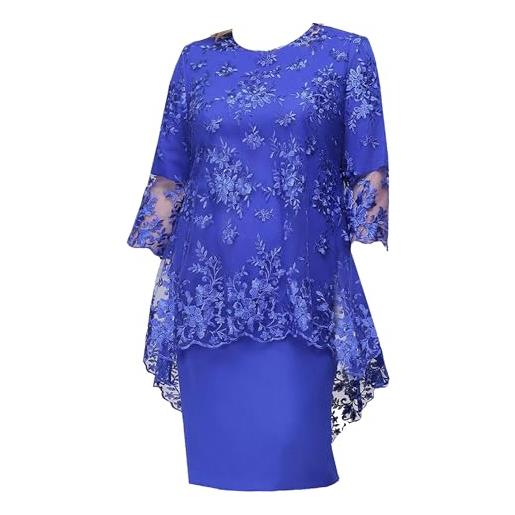 ThiCc abito formale da donna per la madre della sposa, estivo, elegante, taglie forti, set da 2 pezzi, abito tubino e pizzo floreale coprente top mezza manica damigella d'onore party cocktail midi dress, 