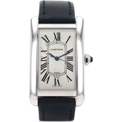 Cartier - orologio tank américaine 45mm pre-owned 2000 - uomo - white gold/pelle - taglia unica - argento