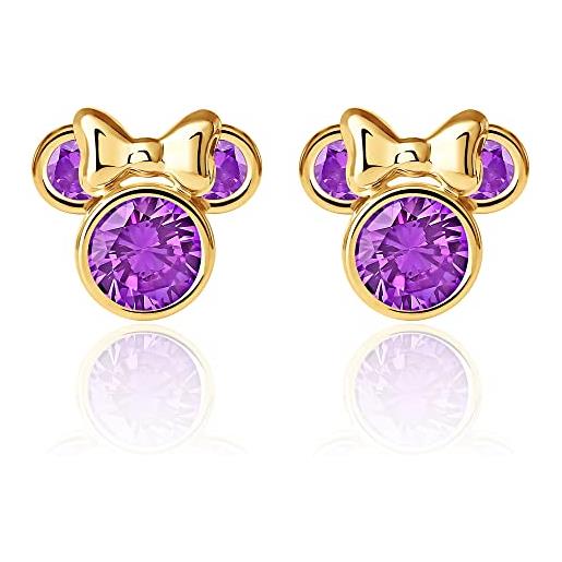 Disney orecchini Disney in oro giallo 10 kt per bambine con minnie, impreziosito da zirconia, viola