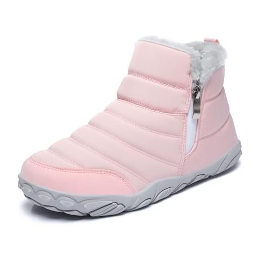 Hanani scarpe barefoot stivali da neve scarpe uomo donna invernali stivaletti cerniera foderato in pelliccia caldi outdoor boots impermeabili antiscivolo scarponcino trekking scarpe comodo unisex blu eu45