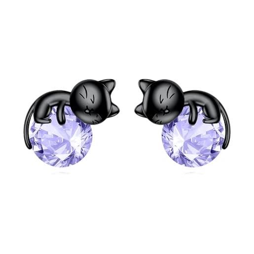 Orecchini A Bottone Gatto In Argento Sterling 925 Con Zirconi – Regalo Donna MENNICA BYDGOSKA