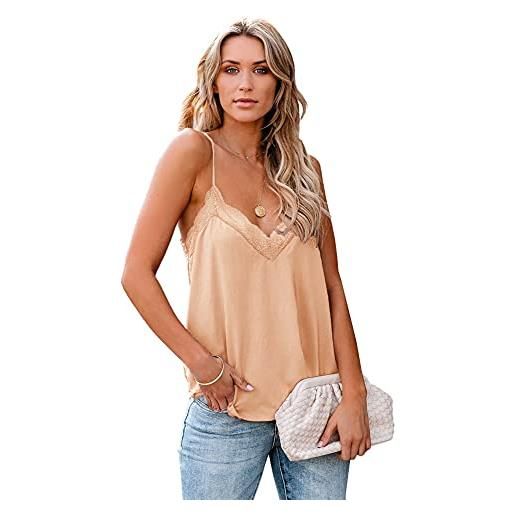 emmarcon canottiera top elegante da donna con bordi in pizzo scollo a v spalline regorabili (s, albicocca)
