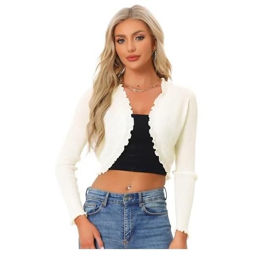 Allegra K donna coprispalle corto con volant e maniche lunghe lavorato a maglia elegante cardigan casual bolero albicocca m