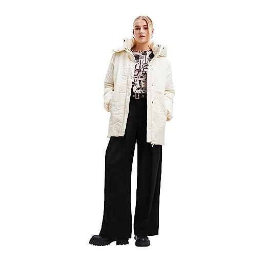 Desigual tulip imbottito woman woven padded long overcoat, bianco, xxl donna
