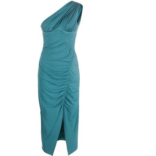 Self-Portrait abito midi monospalla con ruches - blu