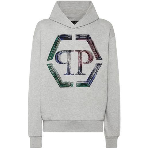 Philipp Plein felpa strass hexagon con cappuccio - grigio