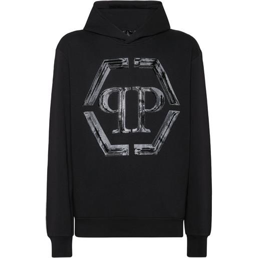 Philipp Plein felpa strass hexagon con cappuccio - nero