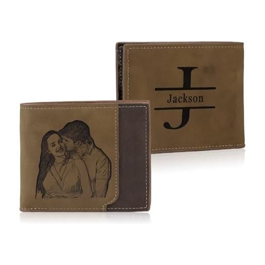 Jeweidea portafoglio uomo in pelle pu personalizzato slim portafoglio con foto con porta carte identità per papà marito regali festa del papà natale (b1)