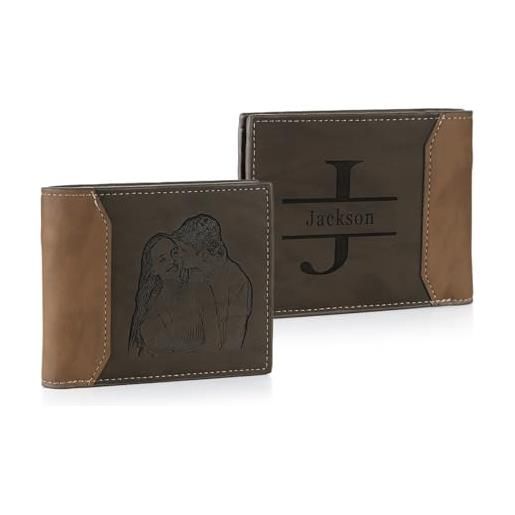 Jeweidea portafoglio uomo in pelle pu personalizzato slim portafoglio con foto con porta carte identità per papà marito regali festa del papà natale (a2)