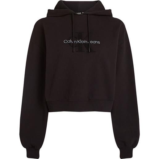 CALVIN KLEIN felpa crop con cappuccio logo in ciniglia donna