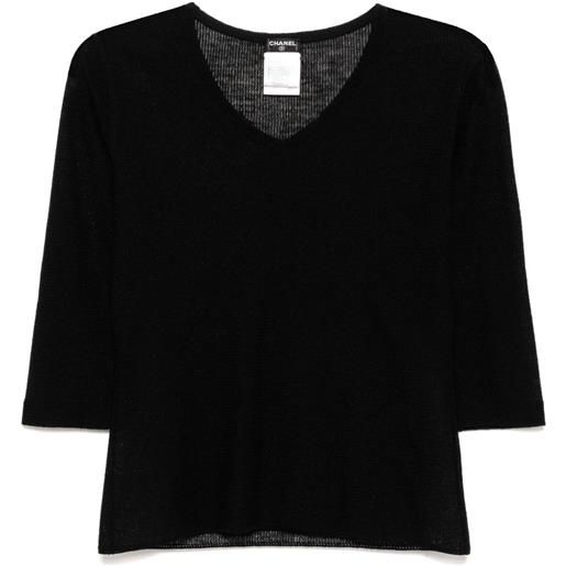CHANEL Pre-Owned - top con maniche a 3/4 2002 - donna - lana/nylon - 38 - nero