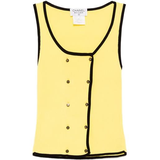 CHANEL Pre-Owned - top a coste 1995 - donna - cotone - 38 - giallo