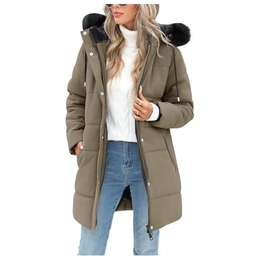 RITOSTA piumino donna invernale lungo giacca imbottito giubbotto in pile caldo cappotto elegante giubbino parka trapuntato outwear sport con zip tasche cappuccio rimovibile in pelliccia (navy, s)