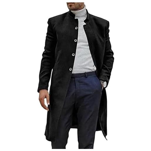 ENENEN cappotto in tweed lungo a tinta unita da uomo autunno e inverno cappotto in tweed spesso con collo alto alla moda