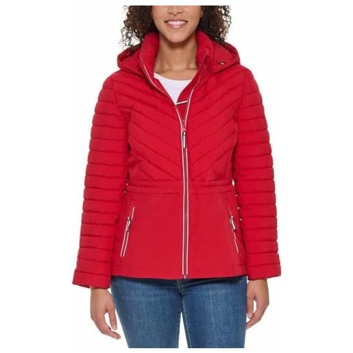 Tommy Hilfiger piumino da donna, leggero, con cappuccio, elasticizzato, con coulisse, rosso, xx-large
