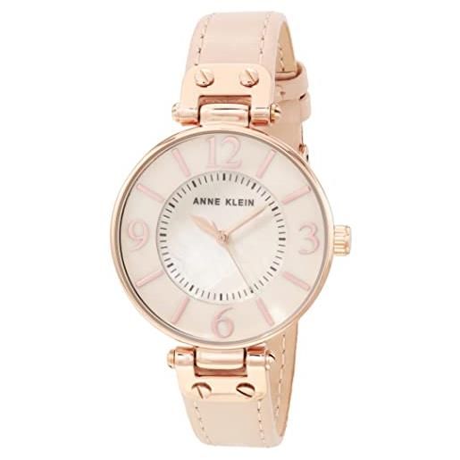 Anne Klein - orologio da donna con cinturino in pelle, blush/oro rosa