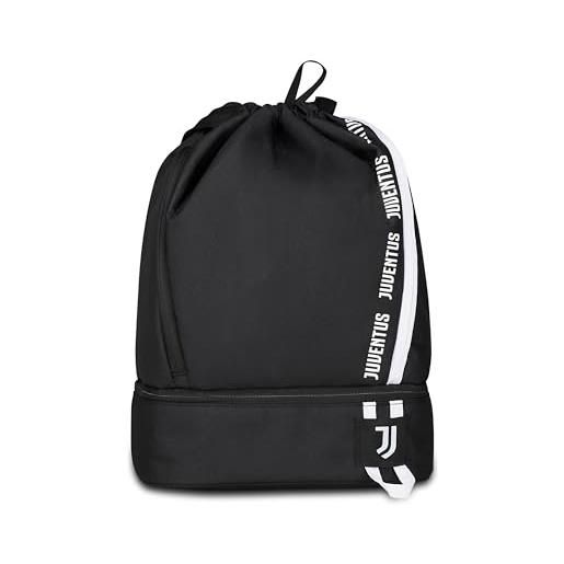 Juventus zaino palestra ragazzi e bambini, bianco nero, con fondo rigido portascarpe, spallacci regolabili, sport e tempo libero