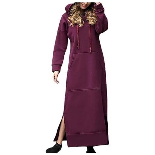 tinbarry abito in felpa da donna vestito lungo invernale abito con cappuccio a maniche lunghe causal abito con tasche maxi abito