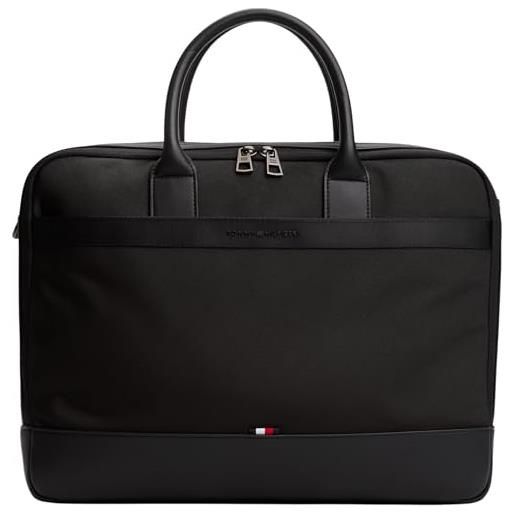 Tommy Hilfiger uomo borsa laptop nylon travel con manici, nero (black), taglia unica