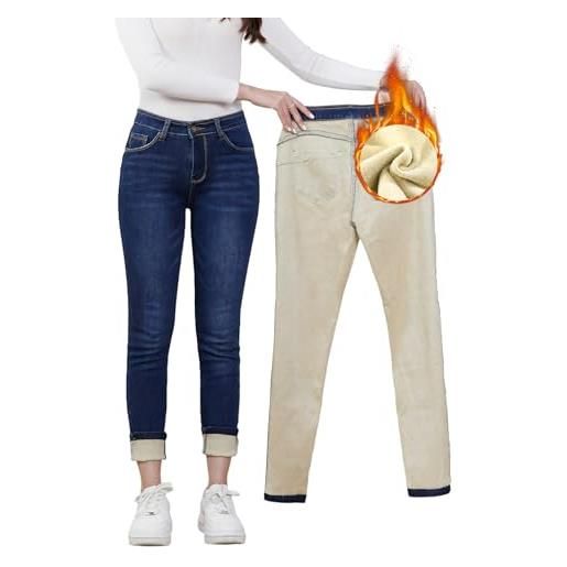 Merlvida jeans termici donna vita alta push up, pantaloni jeans foderati invernali, jeans aderenti con interno in pile, leggings felpati in denim elasticizzati e caldi