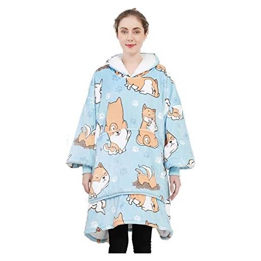 AOSEE felpa coperta gigante indossabile felpa fleece oversize con cappuccio, ultra morbida sherpa soffice pile caldo e accogliente felpa con cappuccio per adulti e ragazzi, taglia unica (verde chiaro)