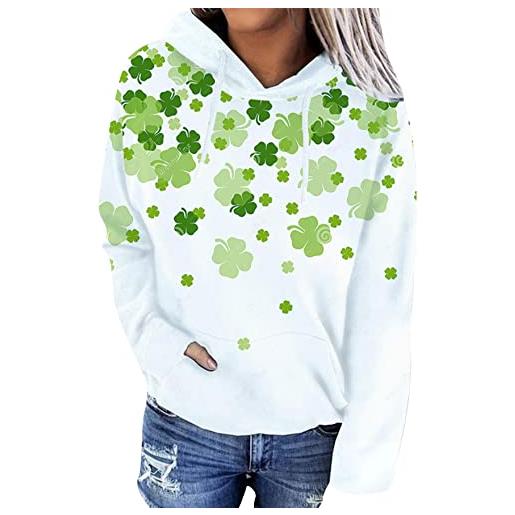 TYQQU donna autunno morbido felpe casual manica lunga sciolto camicie trifoglio irlandese cappuccio tops grande erba bianco l
