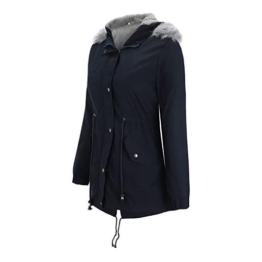 FGUUTYM inserto cappotto gravidanza caldo spessa giacca lunga coperta con cappuccio, blu marino, xxl