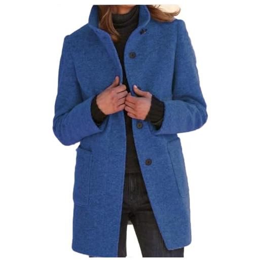 Suncadmious cappotto di lana con colletto alla coreana monopetto invernale da donna cappotto misto lana casual da lavoro (blu, xxl)