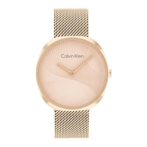 Calvin Klein orologio analogico al quarzo da donna collezione sculpt con cinturino in maglia metallica in acciaio inossidabile color oro rosso - 25200247