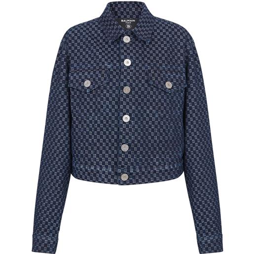 Balmain giacca denim con stampa monogramma - blu