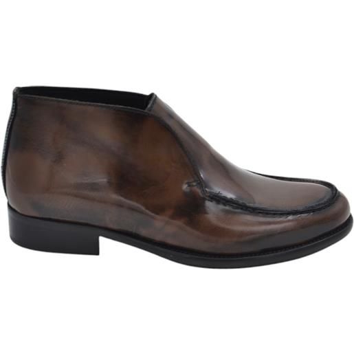 LUISANTIAGO scarpe polacchino uomo ls luisantiago vienna vera pelle abrasivato marrone liscio elastico fondo vero cuoio antiscivolo